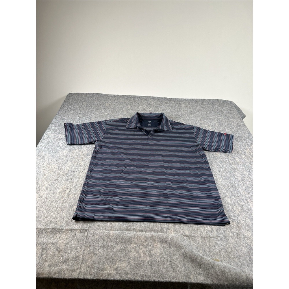 Nike Polo Shirt Golf Dri Fit Mens XL Blue Multi‎ Color Striped Short Sleeve